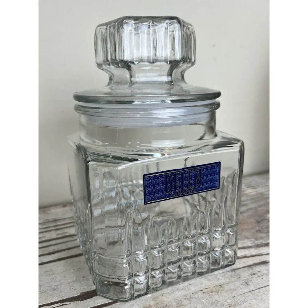 Vintage Delen Apothecary Clear Jar Cookie Candy Canister Tight Seal Retro Home